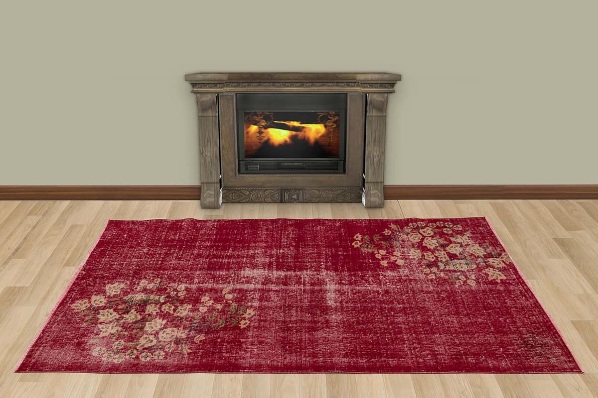 Vintage-Textured Distressed Rug, vintage rug, Handmade, hand-knotted wool & silk, size 120 × 207 cm, from Anatolia