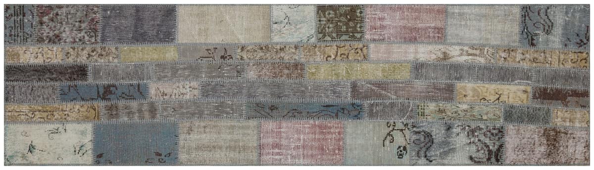 Patchwork-Textured Distressed Rug — detail view 2, handmade vintage rug