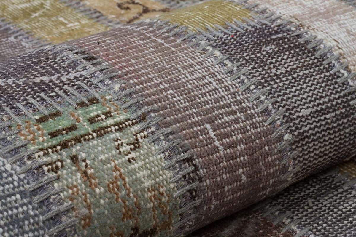 Patchwork-Textured Distressed Rug — detail view 4, handmade vintage rug