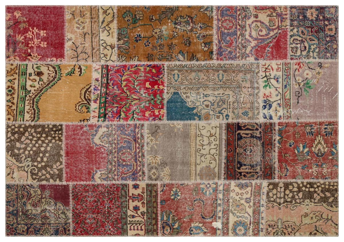 Patchwork-Style Distressed Rug — detail view 2, handmade vintage rug