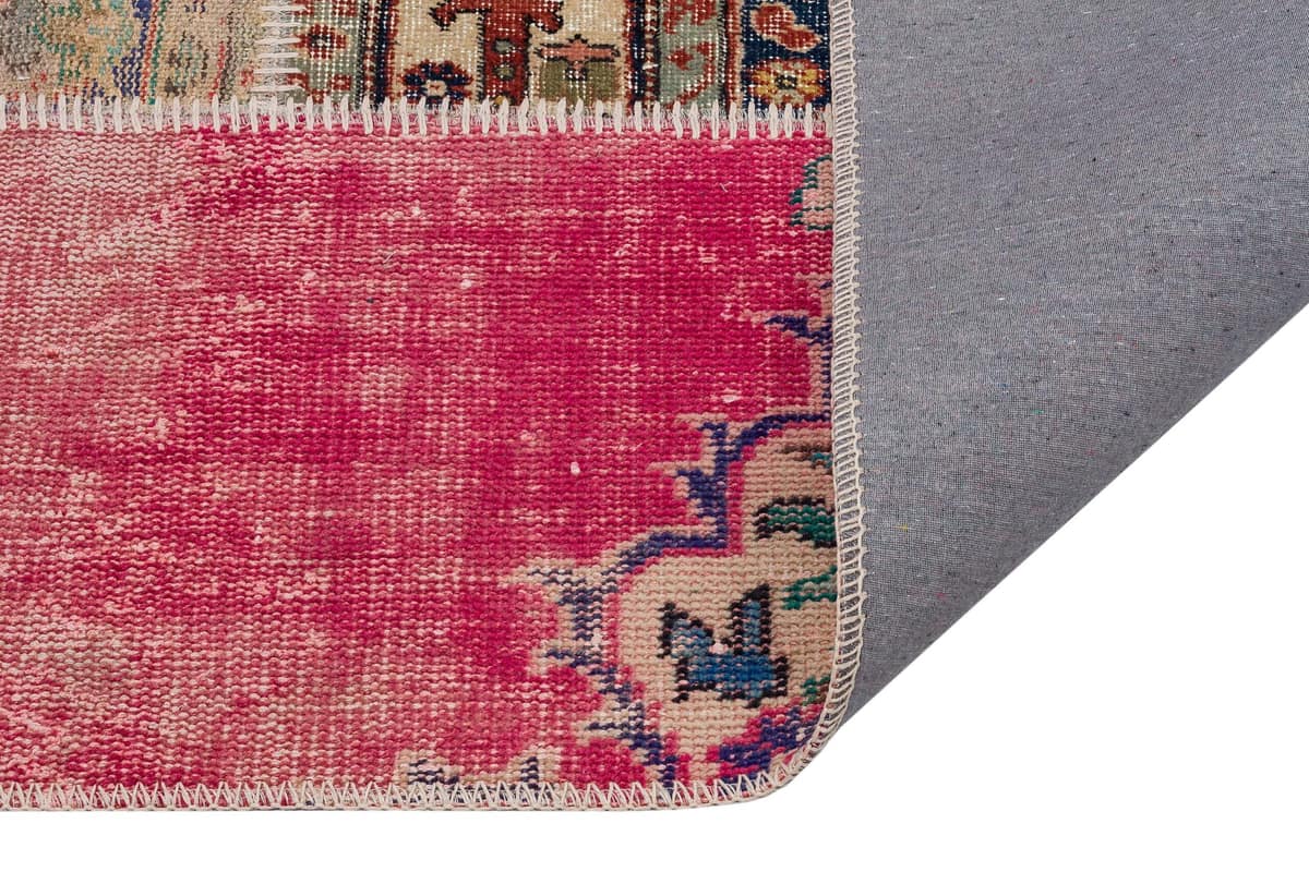 Hand-Woven Wool Patchwork Rug — detail view 3, handmade vintage rug