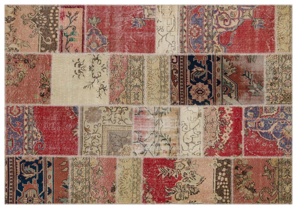 Patchwork Distressed Hand-Knotted Rug — detail view 3, handmade vintage rug