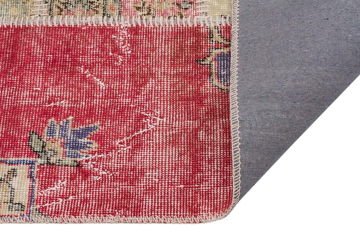 Patchwork Distressed Hand-Knotted Rug — detail view 4, handmade vintage rug