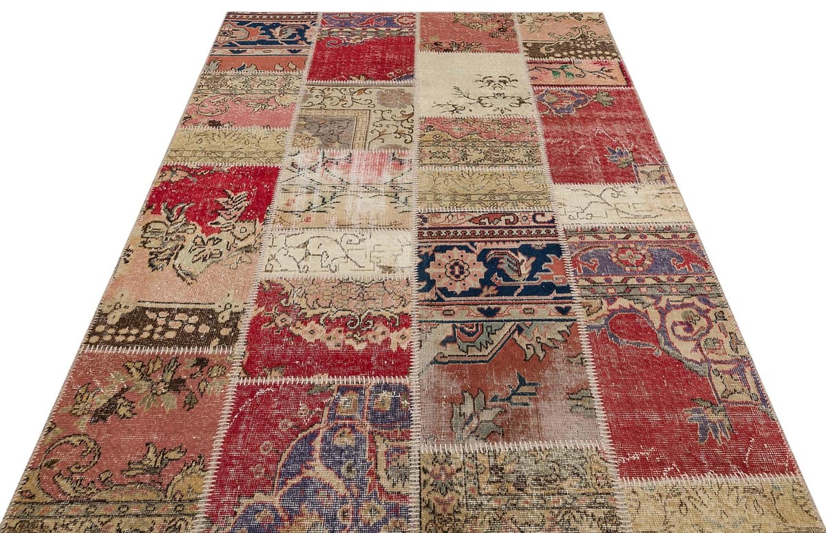 Patchwork Distressed Hand-Knotted Rug, vintage rug, Handmade, hand-knotted wool, size 160 × 230 cm, from Ladik