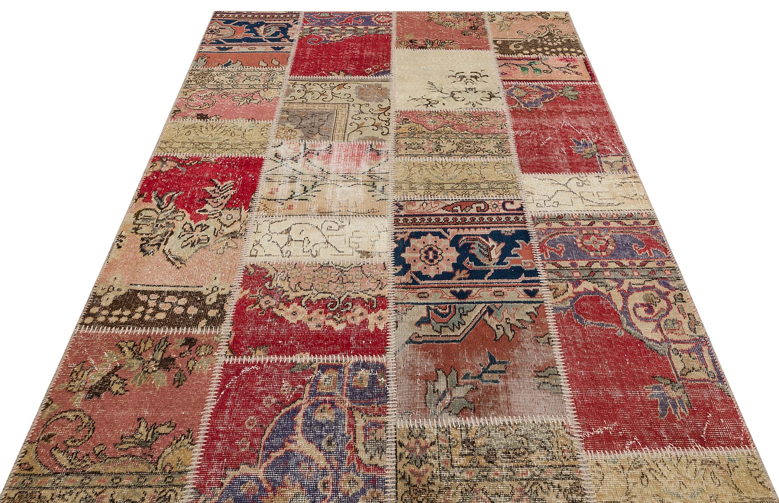 Patchwork Distressed Hand-Knotted Rug — detail view 2, handmade vintage rug