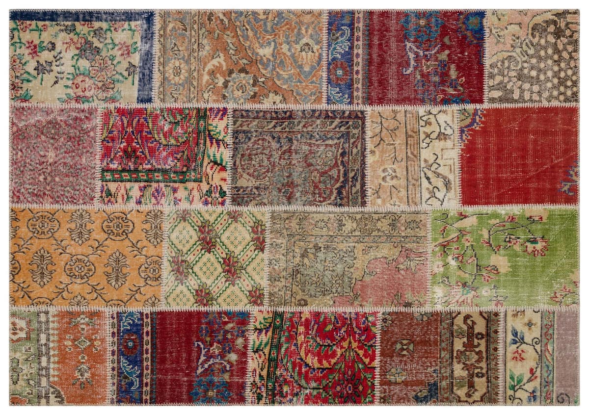 Patchwork-Style Distressed Rug — detail view 2, handmade vintage rug