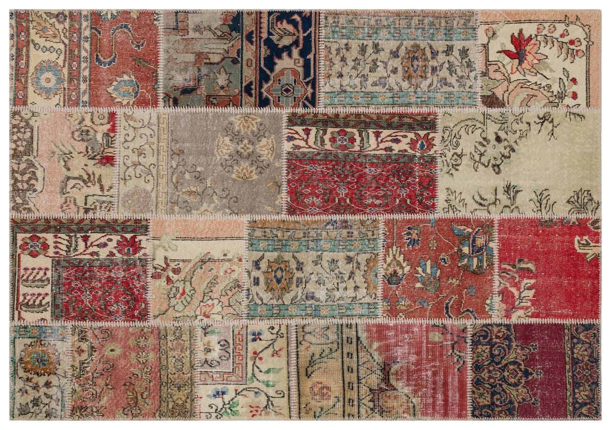 Hand-Woven Wool Patchwork Rug — detail view 3, handmade vintage rug