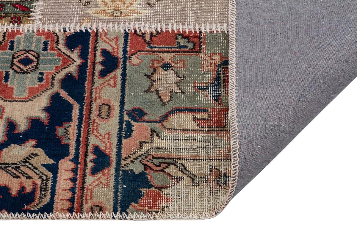 Hand-Woven Wool Patchwork Rug — detail view 4, handmade vintage rug