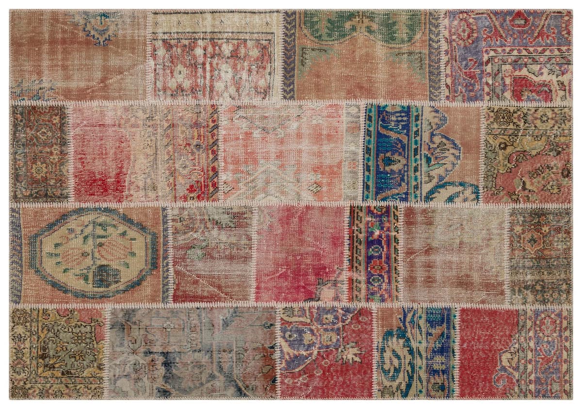 Patchwork Distressed Hand-Knotted Rug — detail view 2, handmade vintage rug