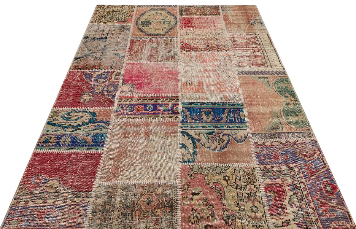 Patchwork Distressed Hand-Knotted Rug, vintage rug, Handmade, hand-knotted silk, size 160 × 230 cm, from Konya