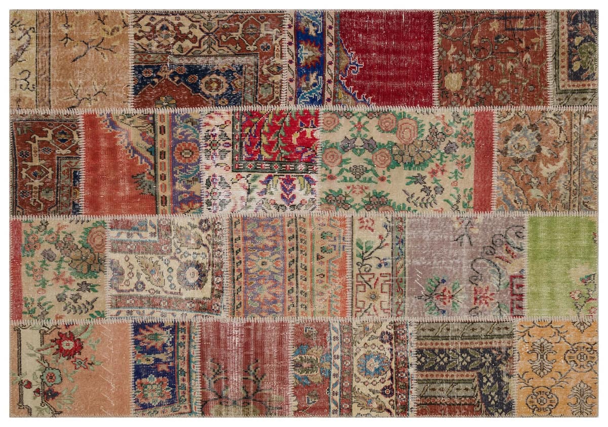 Patchwork-Textured Distressed Rug — detail view 2, handmade vintage rug