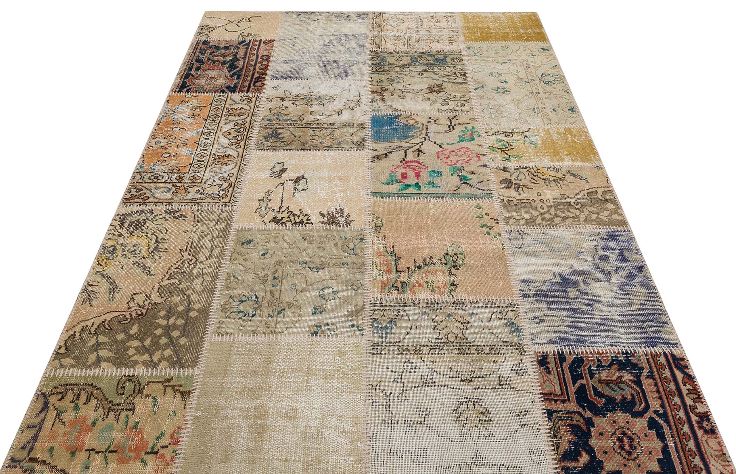 Vintage Patchwork Rug, vintage rug, Handmade, hand-knotted silk, size 160 × 230 cm, from Demirci