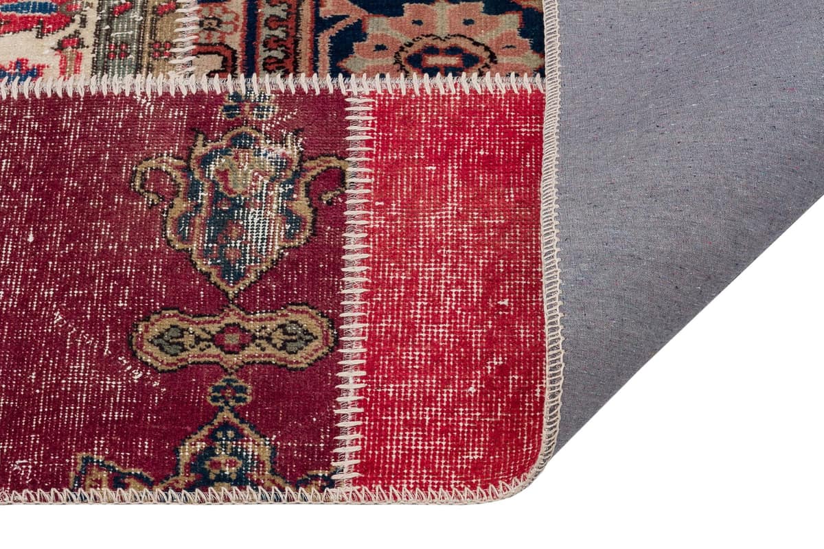 Patchwork-Style Distressed Rug — detail view 3, handmade vintage rug