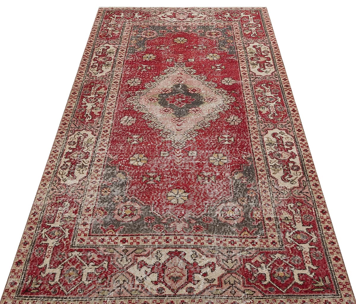 Vintage Hand-Woven Wool Rug, vintage rug, Handmade, hand-knotted cotton, size 121 × 242 cm, from Ladik