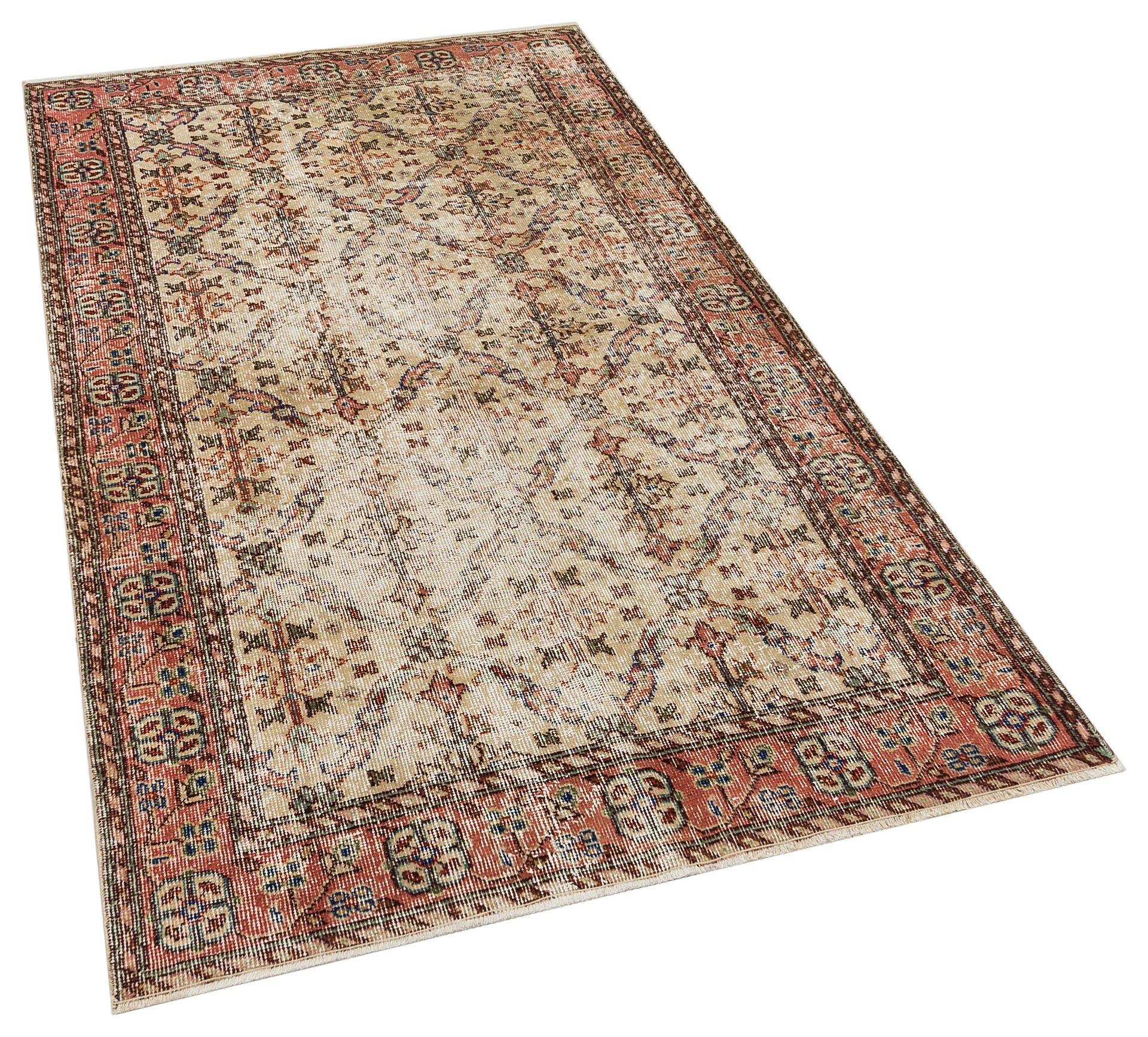The Melancholy of Times Past: Distressed Vintage Rug, vintage rug, Handmade, hand-knotted wool & silk, size 117 × 210 cm, from Manisa