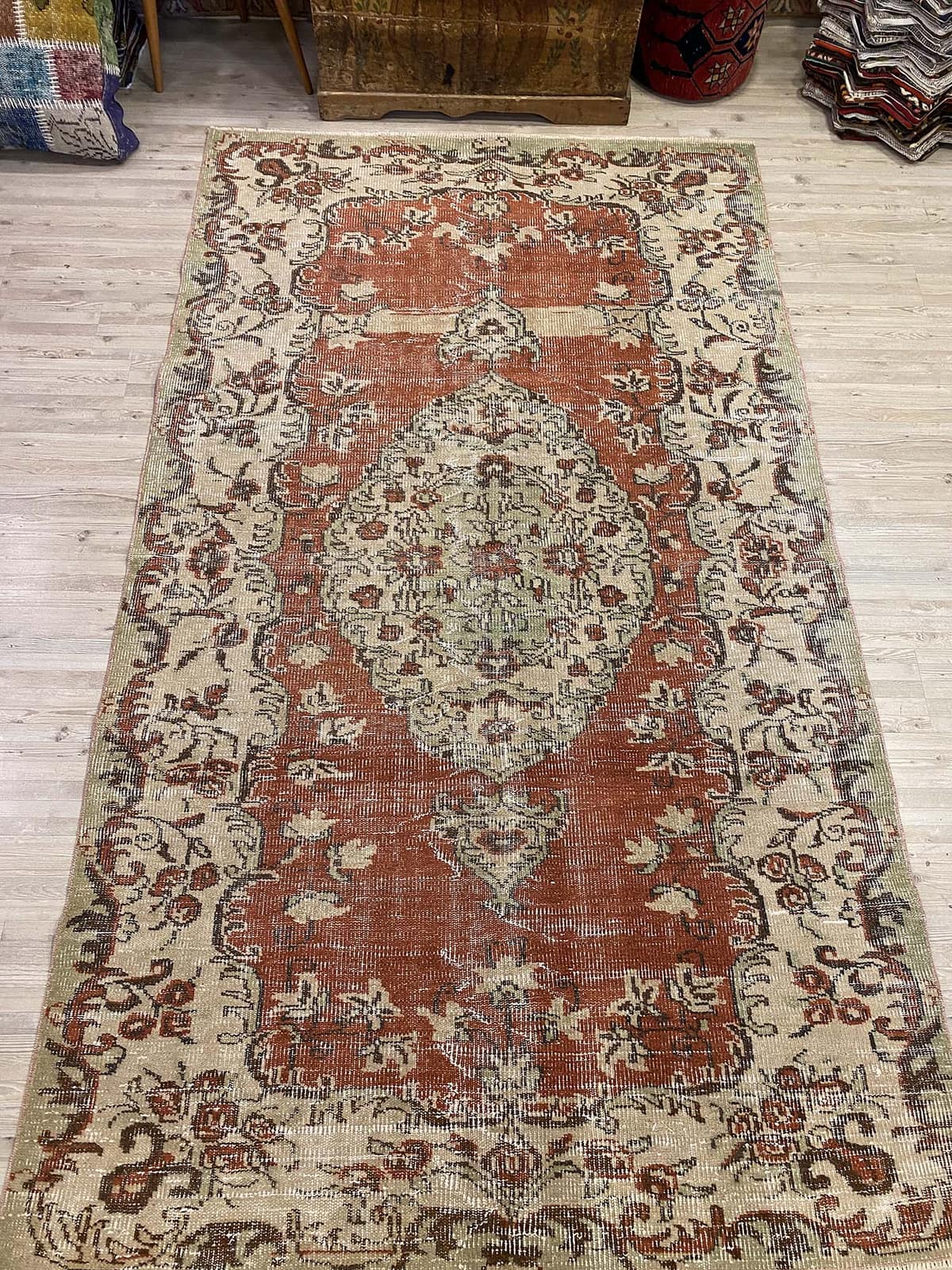 Unique Distressed Vintage Rug — detail view 2, handmade vintage rug