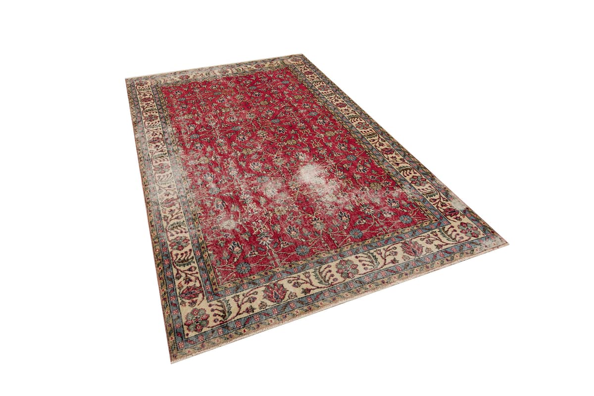 Hand-Woven Distressed Vintage Rug, vintage rug, Handmade, hand-knotted silk, size 164 × 273 cm, from Oushak
