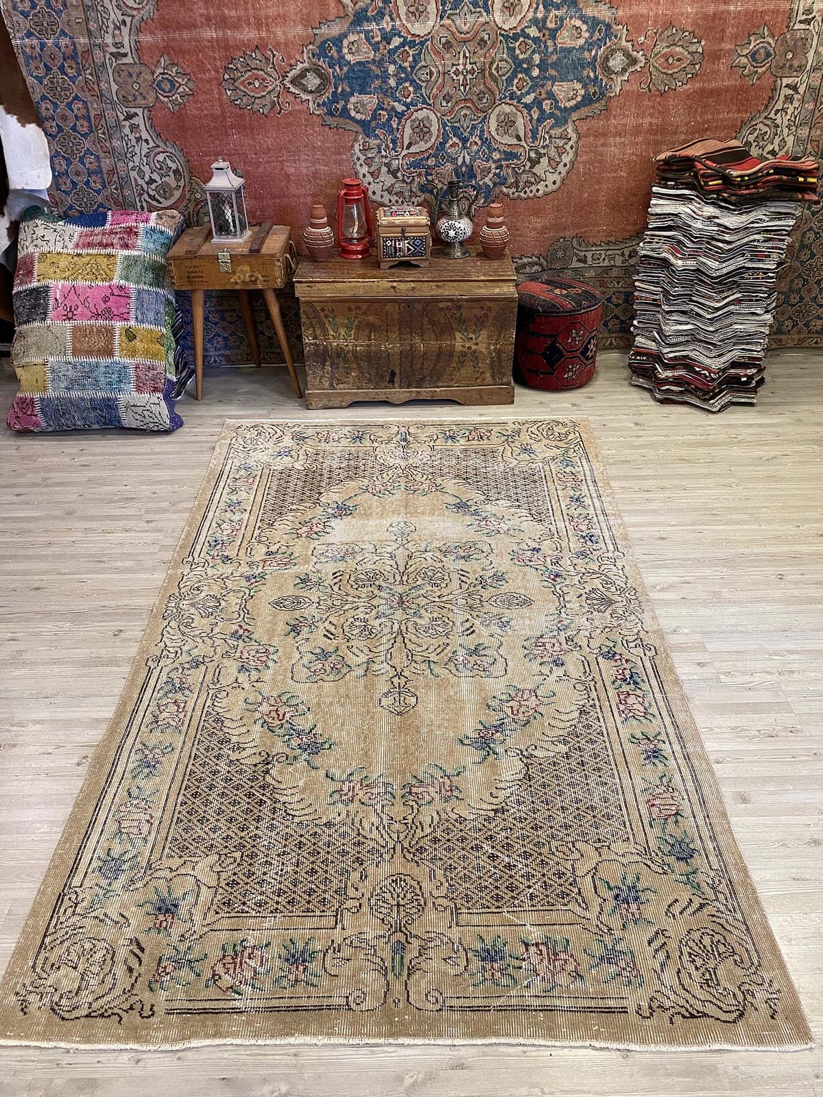 Anatolian Distressed Vintage Rug, vintage rug, Handmade, hand-knotted silk, size 149 × 246 cm, from Bergama