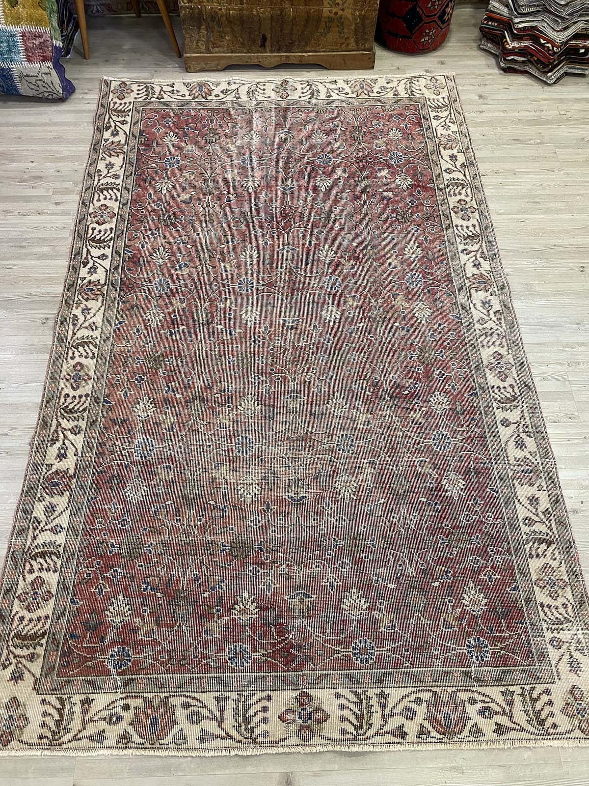 Handwoven Masterpiece Distressed Vintage Rug — detail view 5, handmade vintage rug