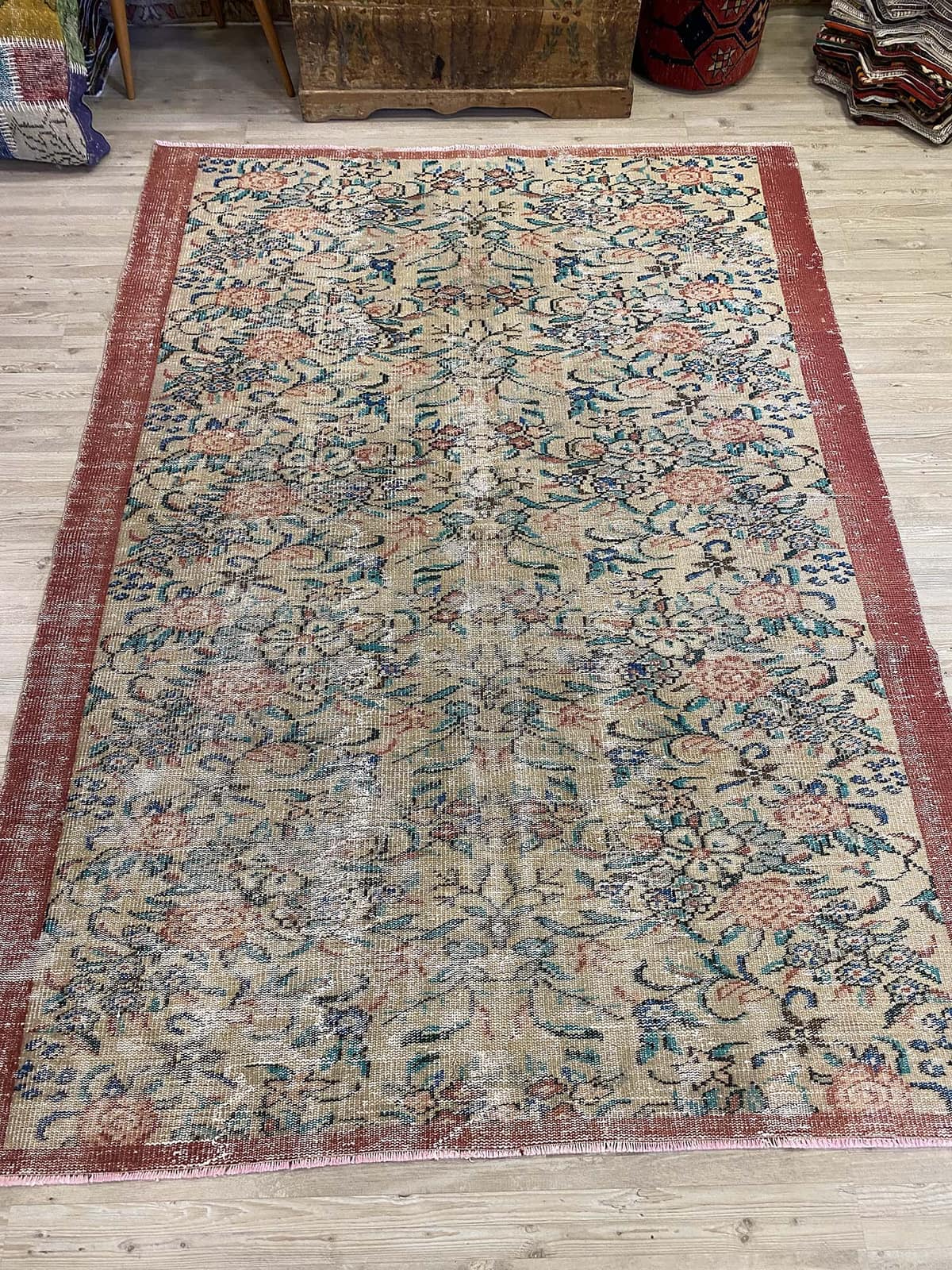 Timeless Turkish Handcrafted Distressed Vintage Rug — detail view 2, handmade vintage rug