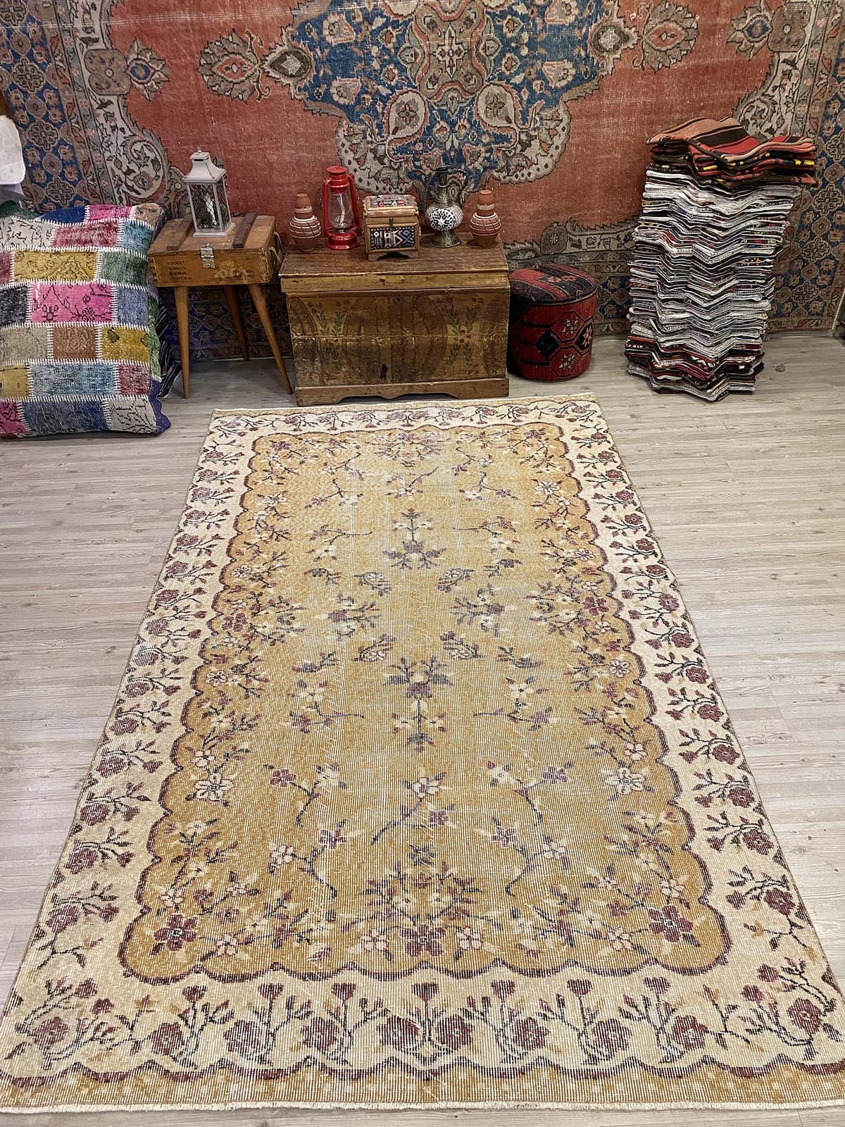 Anatolian Distressed Vintage Rug, vintage rug, Handmade, hand-knotted wool & cotton, size 163 × 261 cm, from Yahyalı