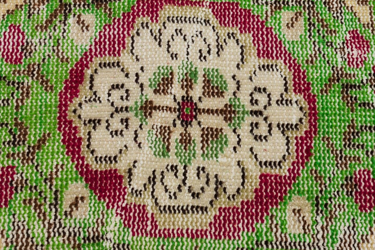 Anatolian-Patterned Distressed Rug — detail view 2, handmade vintage rug