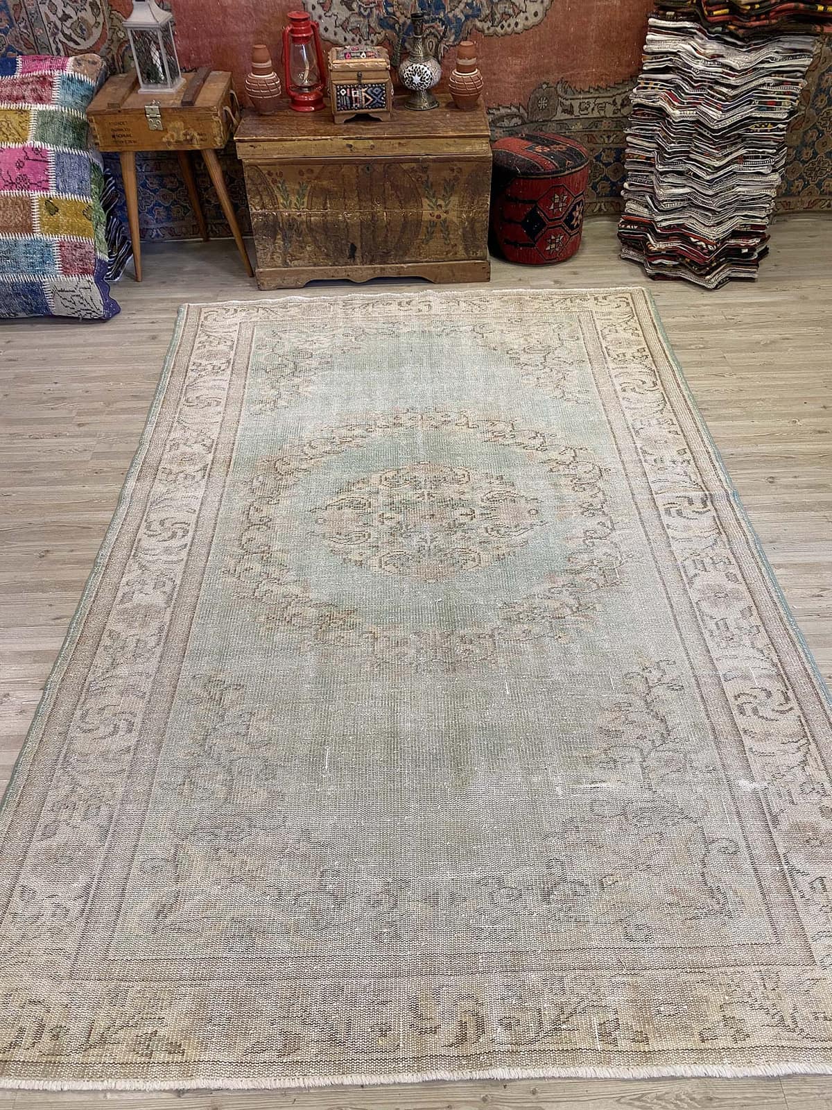 Timeless Turkish Handcrafted Distressed Vintage Rug, vintage rug, Handmade, hand-knotted wool & cotton, size 175 × 259 cm, from Van
