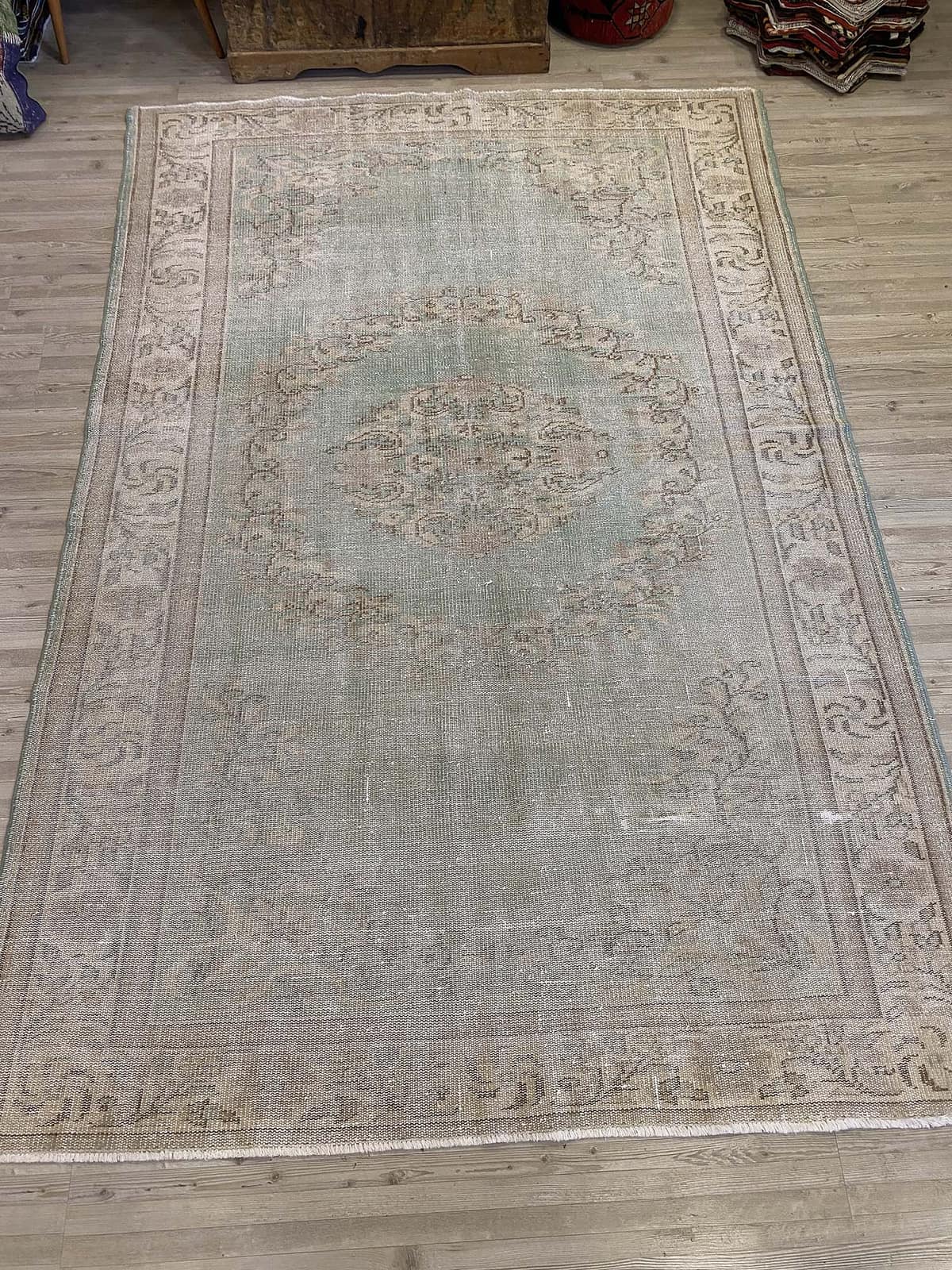 Timeless Turkish Handcrafted Distressed Vintage Rug — detail view 2, handmade vintage rug