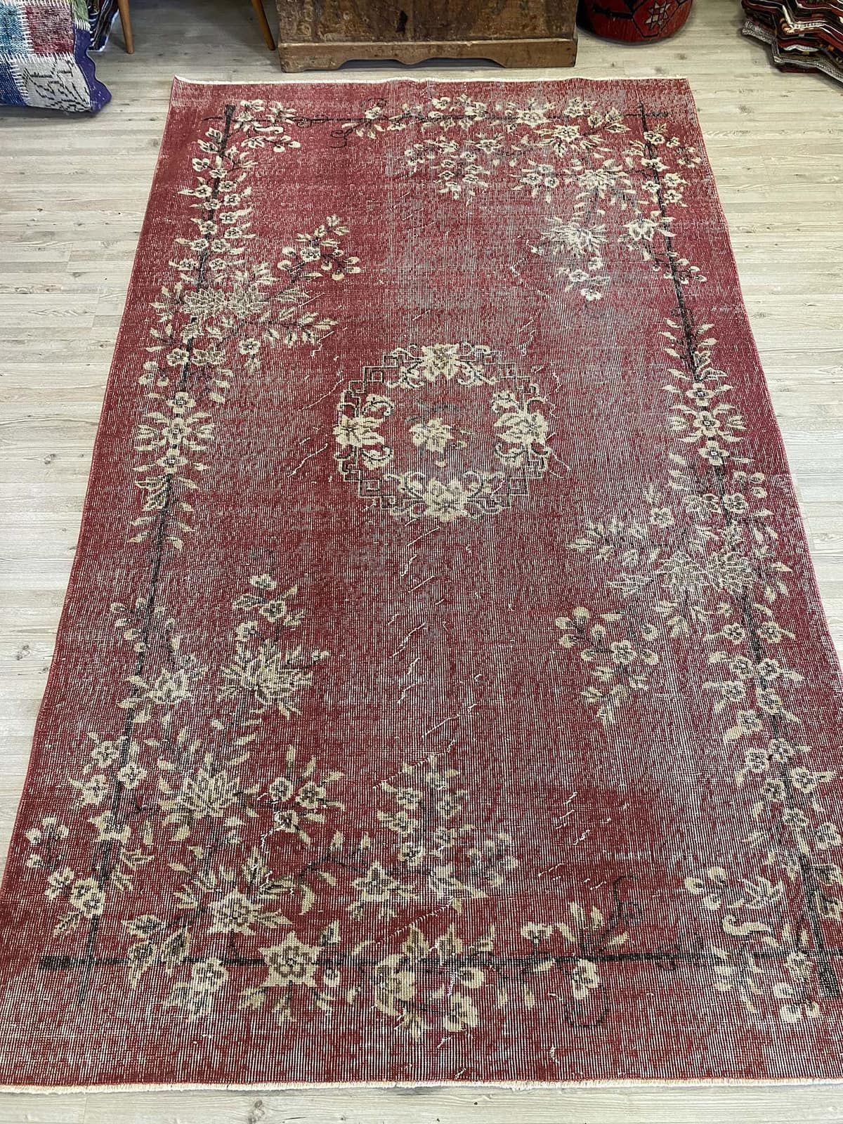 Enchanting Wool Weave Distressed Vintage Rug — detail view 2, handmade vintage rug