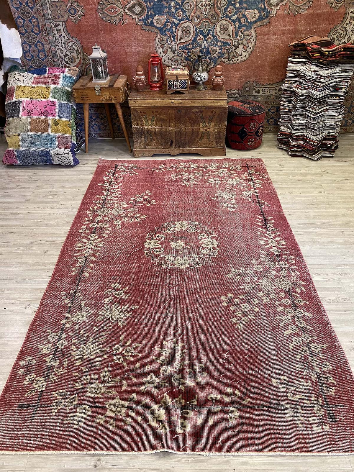 Enchanting Wool Weave Distressed Vintage Rug, vintage rug, Handmade, hand-knotted wool, size 156 × 259 cm, from Demirci