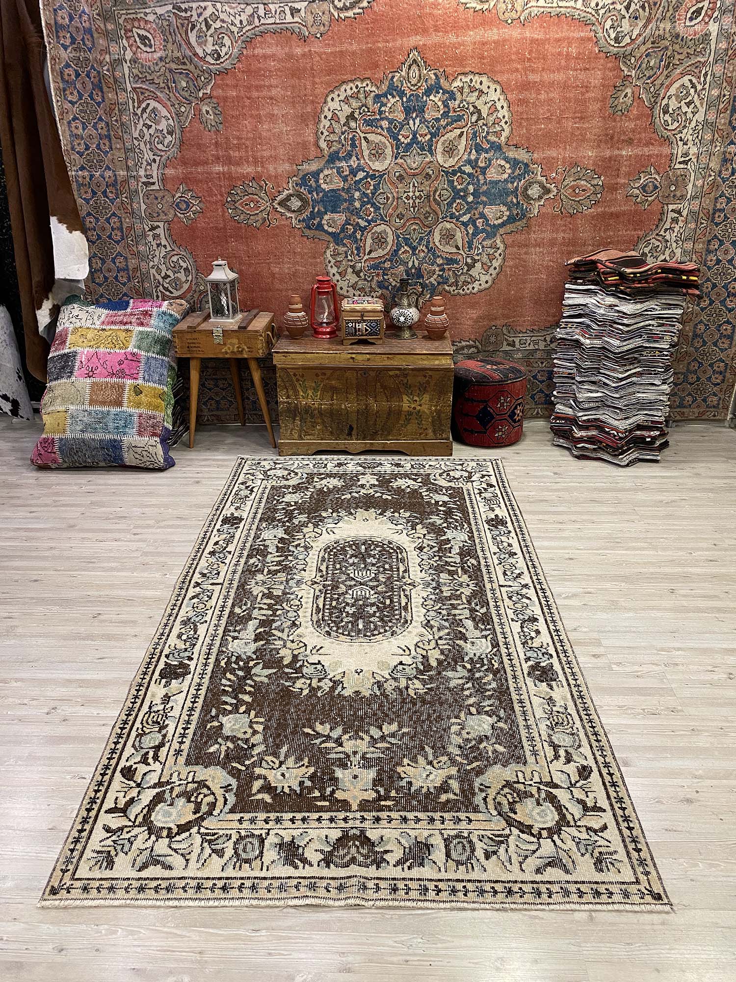 Legendary Lace-Weave Distressed Vintage Rug, vintage rug, Handmade, hand-knotted silk, size 133 × 247 cm, from Kayseri