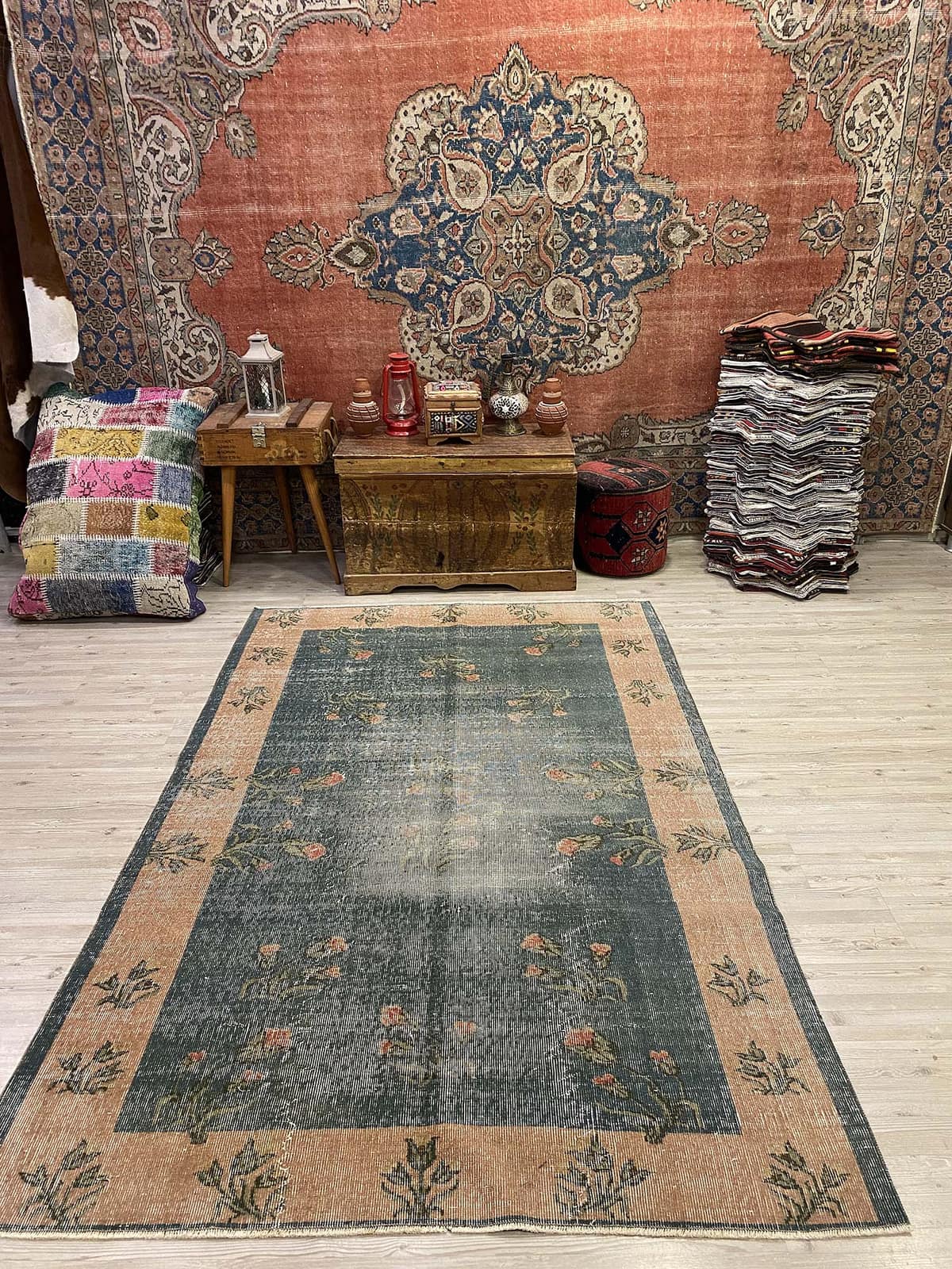 Ottoman Distressed Vintage Rug, vintage rug, Handmade, hand-knotted wool & cotton, size 151 × 236 cm, from Gaziantep