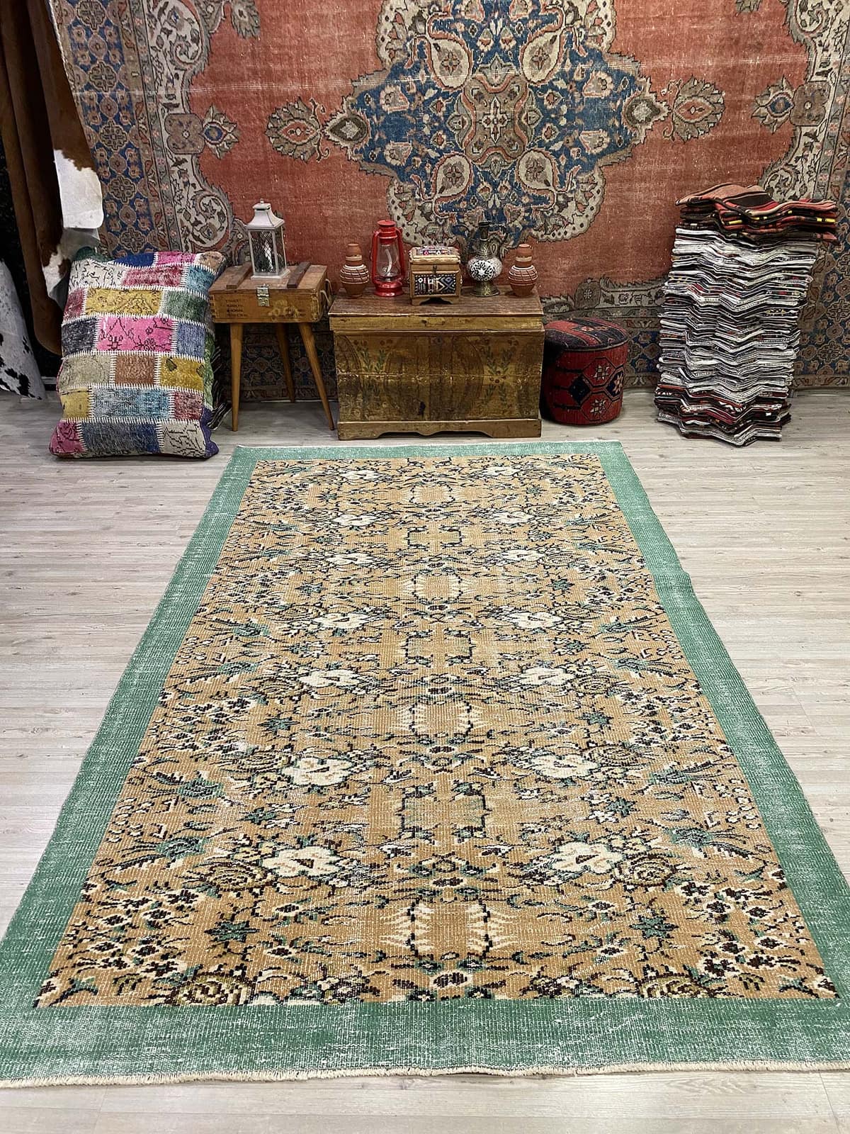 "A Pearl Kept Secret" Distressed Vintage Rug, vintage rug, Handmade, hand-knotted wool, size 171 × 265 cm, from Konya