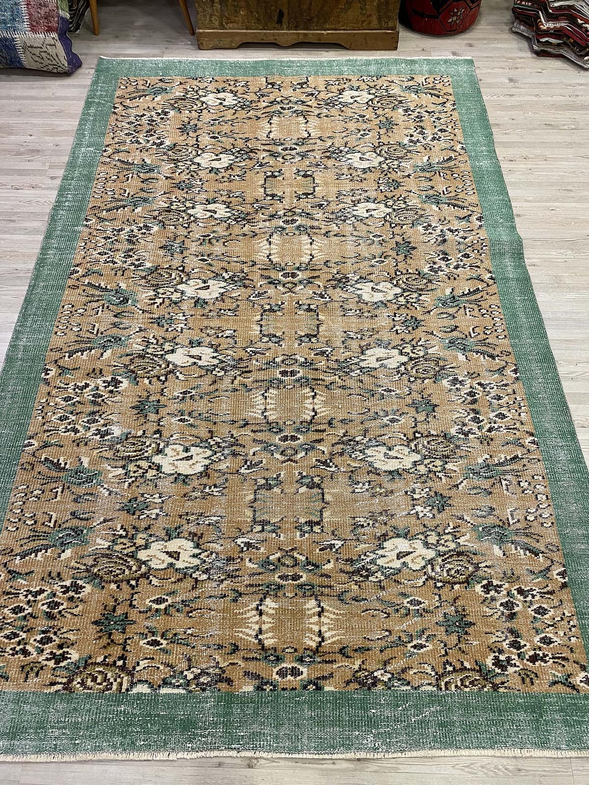"A Pearl Kept Secret" Distressed Vintage Rug — detail view 2, handmade vintage rug