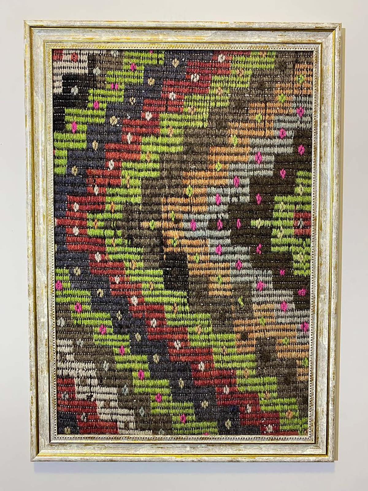"Soft Traces of Time" Painting, vintage rug, Vintage, hand-knotted silk, size 50 × 70 cm, from Ladik