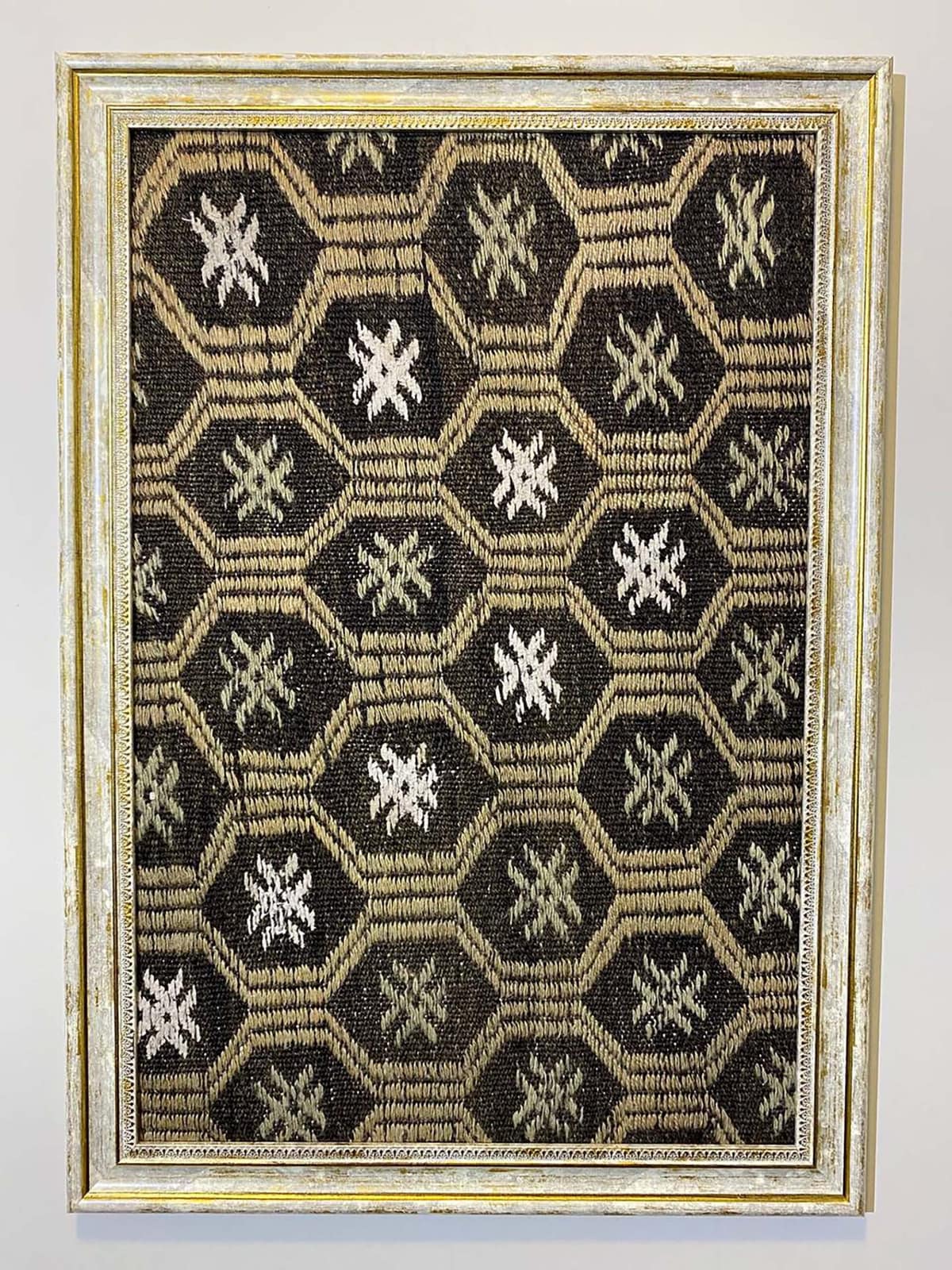 Handwoven "Time Capsule" Painting, vintage rug, Handmade, hand-knotted wool, size 50 × 70 cm, from Bergama