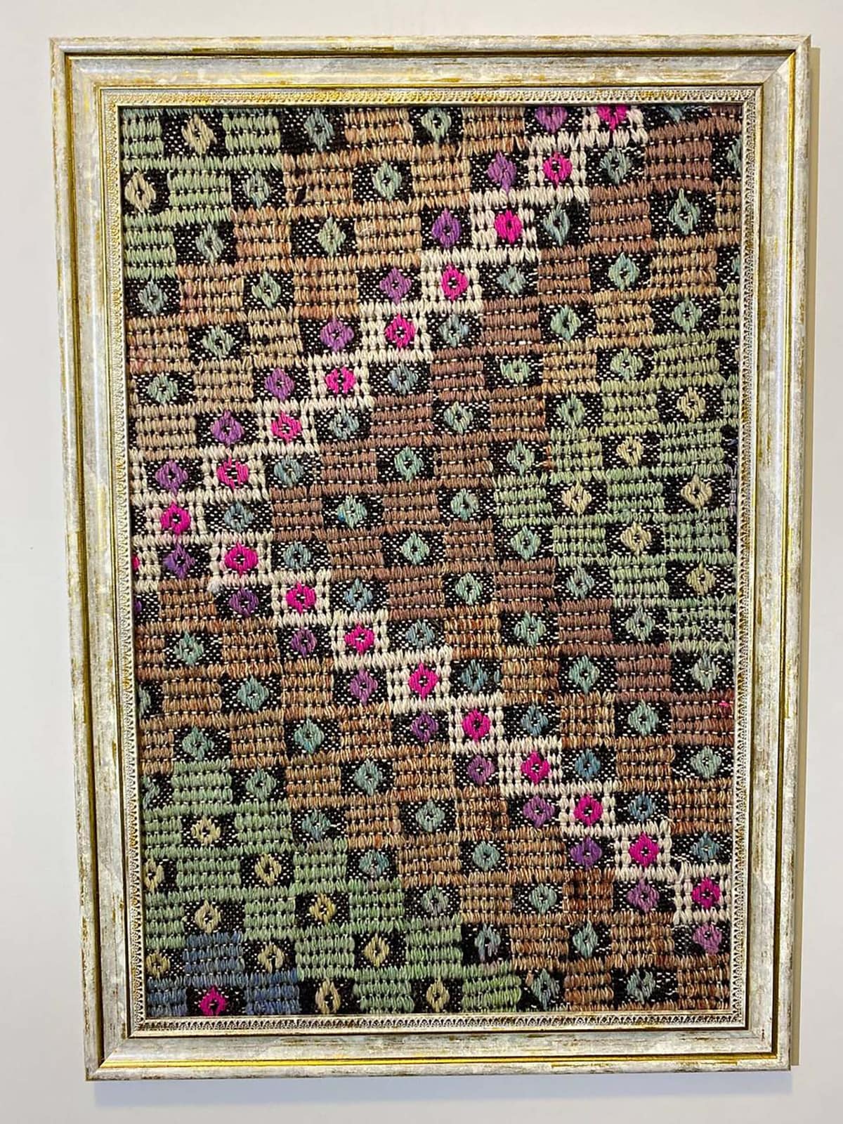 Historical Touch Wool Art Panel, vintage rug, Vintage, hand-knotted wool, cotton & silk, size 50 × 70 cm, from Yahyalı