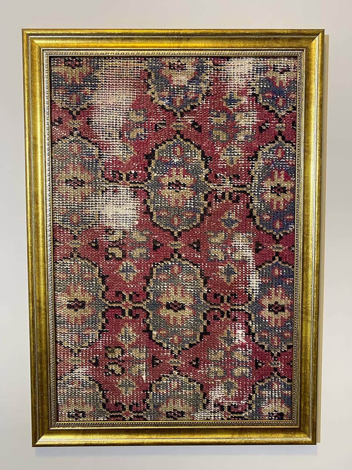 Historical Touch Wool Art Panel, vintage rug, Vintage, hand-knotted silk, size 50 × 70 cm, from Bergama