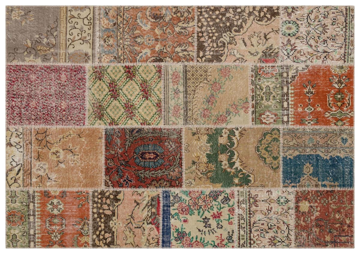 Handwoven Patchwork Rug Dye-Dyed — detail view 3, handmade vintage rug
