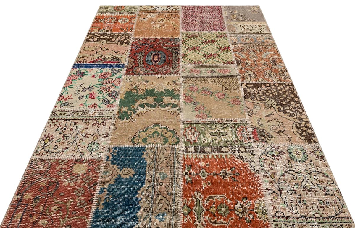 Handwoven Patchwork Rug Dye-Dyed, vintage rug, Handmade, hand-knotted wool & cotton, size 160 × 230 cm, from Manisa