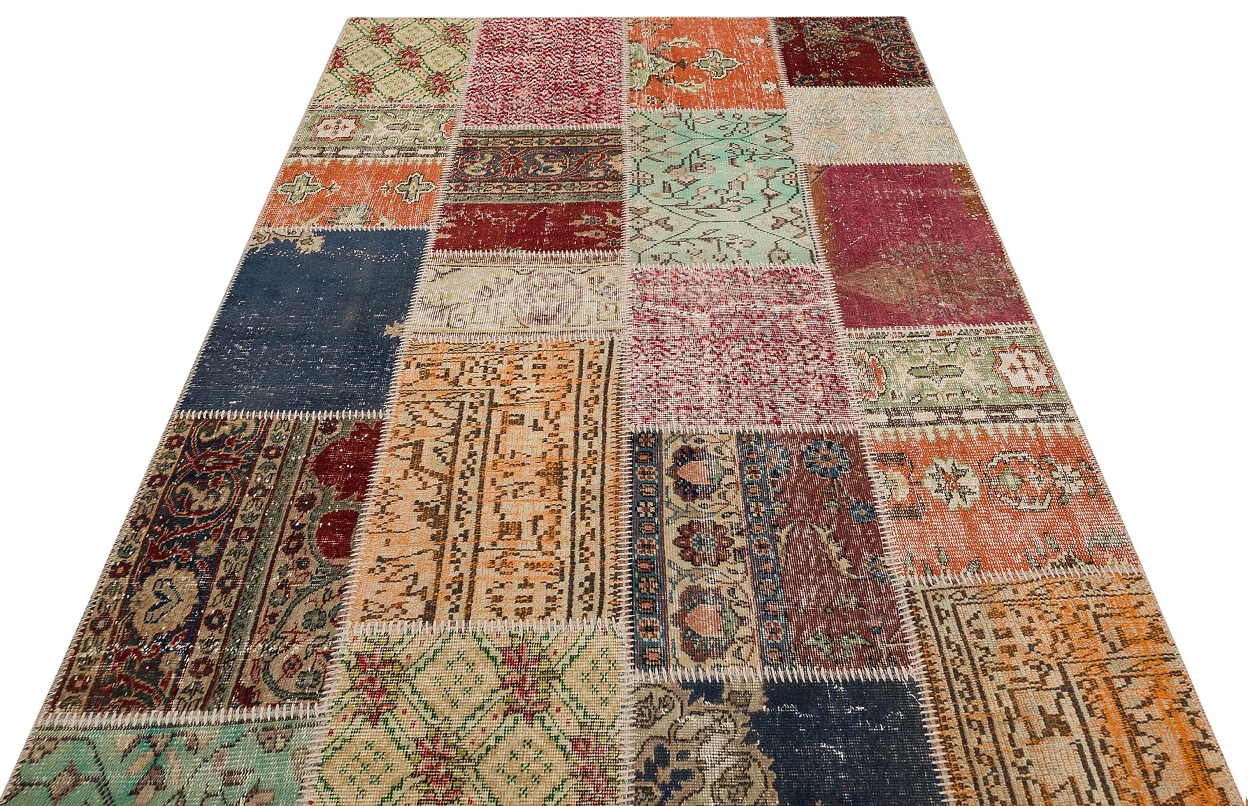 Handmade Patchwork Unique Rug, vintage rug, Handmade, hand-knotted wool, cotton & silk, size 160 × 230 cm, from Antalya
