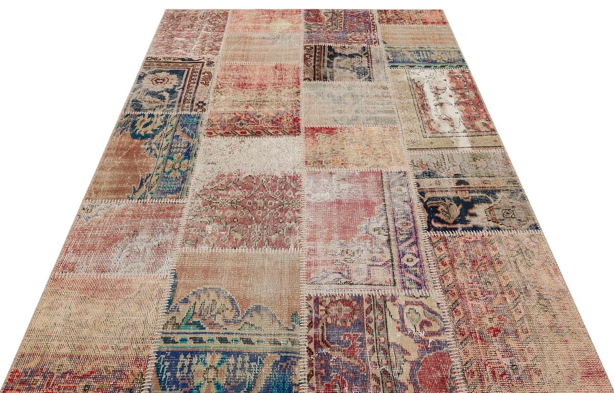 Unique Handwoven Patchwork Rug, vintage rug, Handmade, hand-knotted wool, cotton & silk, size 160 × 230 cm, from Manisa