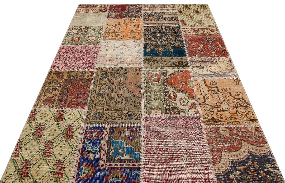 Hand-Woven Patchwork Rug, vintage rug, Handmade, hand-knotted silk, size 160 × 230 cm, from Milas