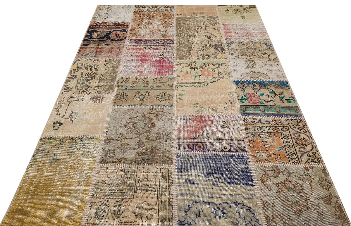 Handwoven Patchwork Design Rug, vintage rug, Handmade, hand-knotted silk, size 160 × 230 cm, from Bursa