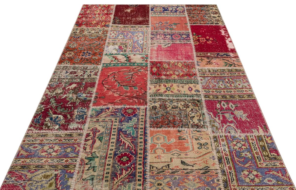 Unique Handwoven Rug with a Patchwork Pattern, vintage rug, Handmade, hand-knotted wool & cotton, size 160 × 230 cm, from Anatolia