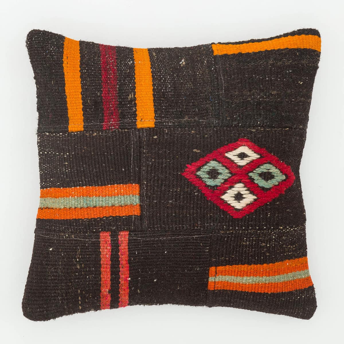 Hand-Woven Pillowcase, vintage rug, Kilim, hand-knotted wool & silk, size 40 × 40 cm, from Gaziantep