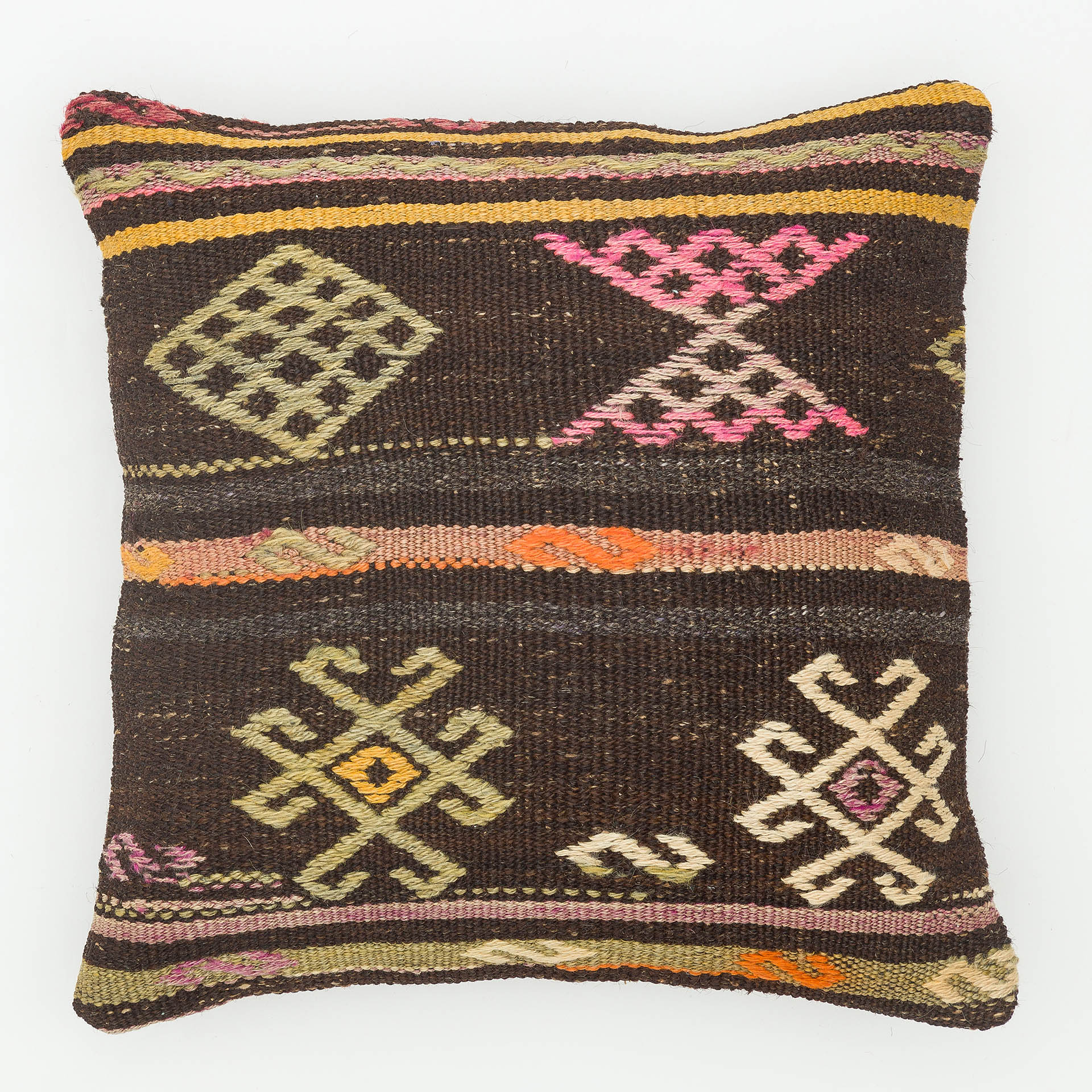 Hand-Woven Pillowcase, vintage rug, Kilim, hand-knotted wool & silk, size 40 × 40 cm, from Bergama