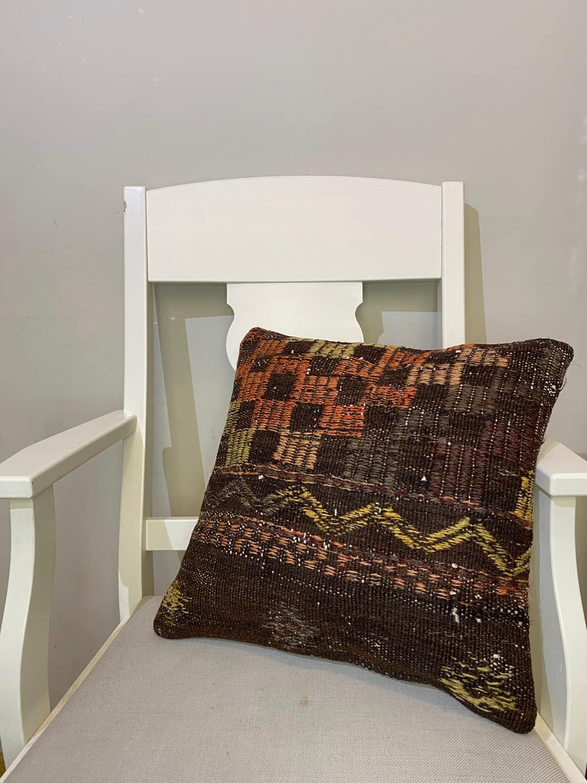 Hand-Woven Pillowcase, vintage rug, Kilim, hand-knotted wool, cotton & silk, size 45 × 45 cm, from Cappadocia