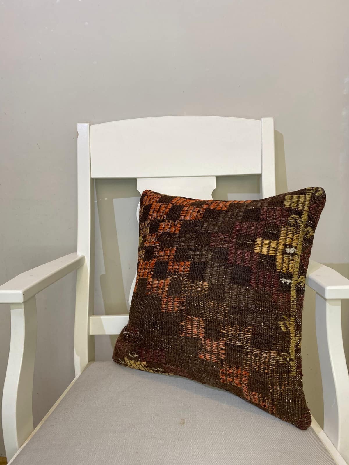 Hand-Woven Pillowcase, vintage rug, Kilim, hand-knotted wool & cotton, size 45 × 45 cm, from Bursa