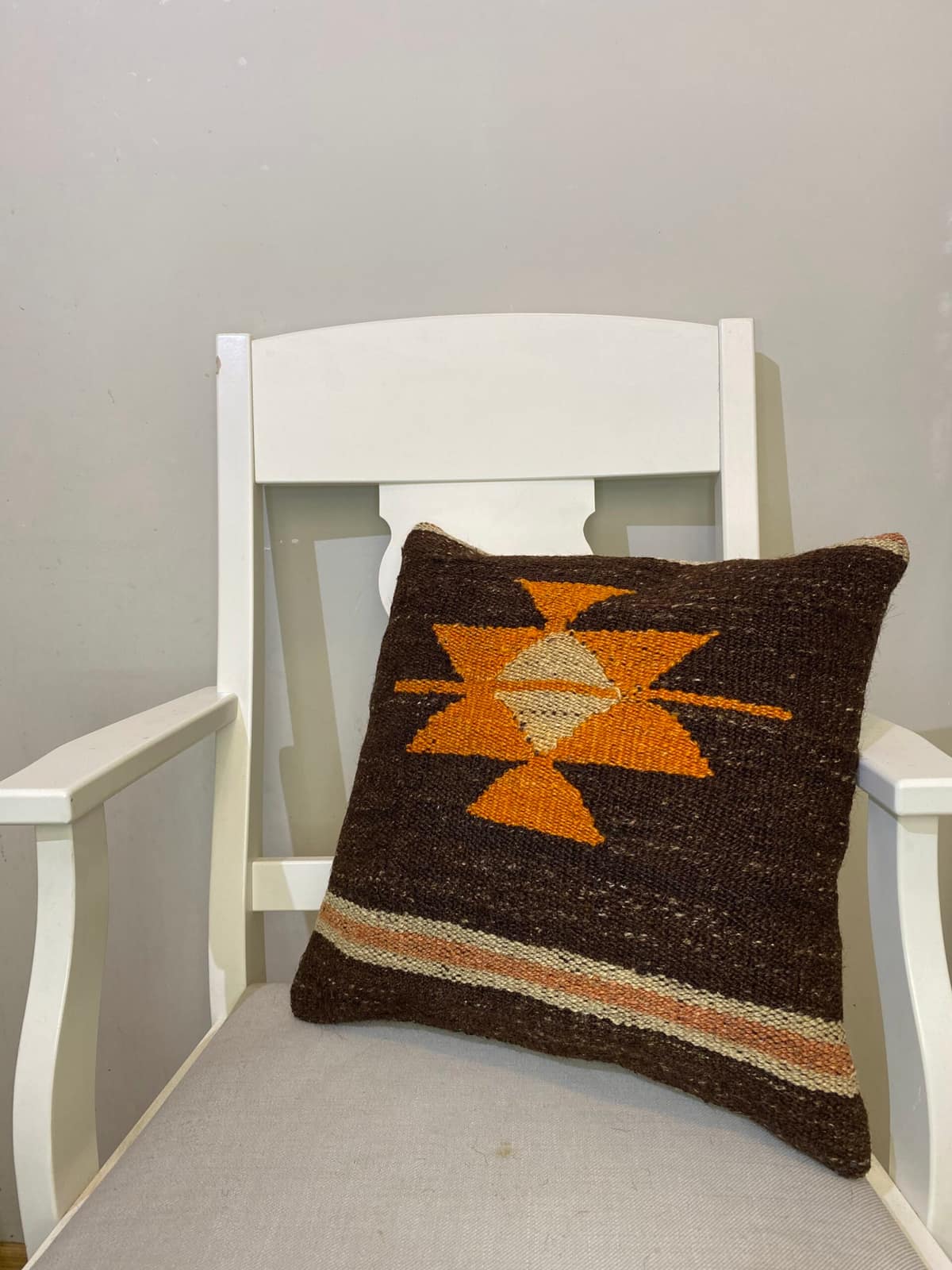Handwoven Pillowcase, vintage rug, Kilim, hand-knotted wool & silk, size 45 × 45 cm, from Kars
